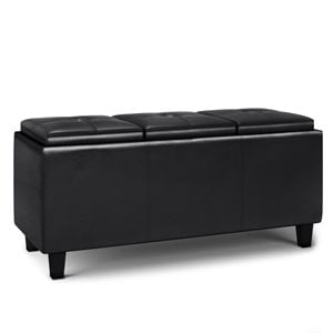 Simpli Home Avalon 42&quot Faux Leather Lift Up Lids Storage Ottoman in Black