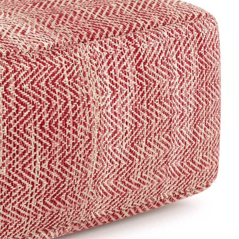 Simpli Home Nate Boho Square Pouf in Patterned Maroon Melange Cotton