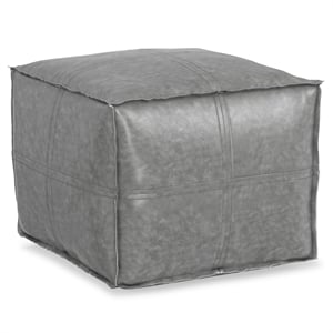 Simpli Home Brody Boho Square Pouf in Distressed Gray Faux Leather