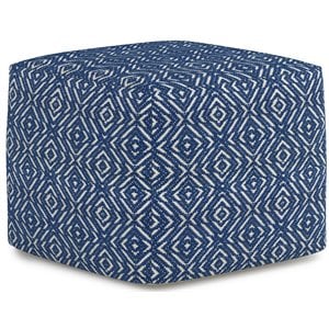Simpli Home Graham Boho Square Pouf in Patterened Blue and Natural Cotton