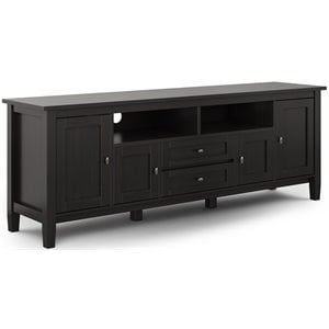 Simpli Home Warm Shaker Wood 72&quot Transitional TV Media Stand in Hickory Brown For TVs up to 80&quot