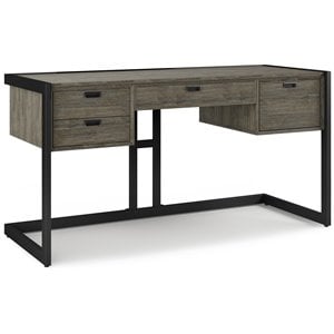 Hampden 60&quotW Contemporary Solid Wood and Metal Desk in Weathered Gray