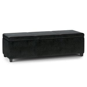 Simpli Home 54&quot Extra Large Faux Leather Storage Ottoman in Midnight Black