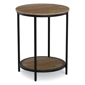 Simpli Home Jenna Industrial 18 &quot Metal Round Accent Side Table in Warm Gray