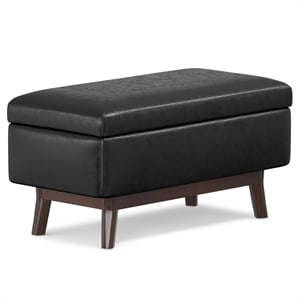 Simpli Home Owen 36&quot Faux Leather Storage Ottoman in Distressed Black