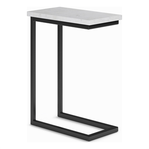 Simpli Home Skyler Industrial 18 &quot Metal C Side Table with Marble Top in White
