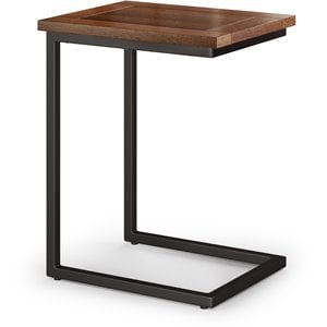 Simpli Home Skyler 20&quot Metal C Side Table with Wood Top in Dark Cognac Brown
