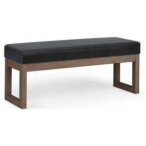 Simpli Home Milltown 44&quot Ottoman Bench in Midnight Black Faux Leather