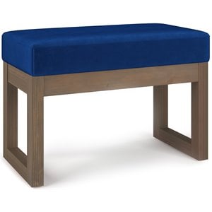 Simpli Home Milltown 26&quot Footstool Ottoman Bench in Blue Velvet