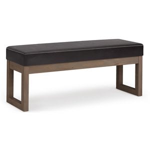 Simpli Home Milltown 44&quot Large Ottoman Bench in Tanners Brown Faux Leather