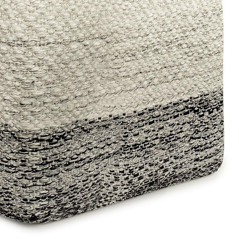Simpli Home Macie 18 inch Wide Boho Square Pouf in Gray and White PET Polyester
