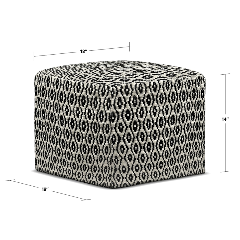 Simpli Home Kiana Boho Square Woven Pouf in Black and White