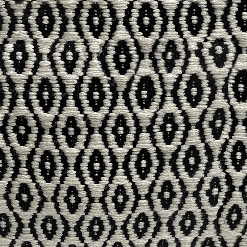 Simpli Home Kiana Boho Square Woven Pouf in Black and White