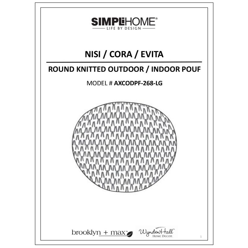 Simpli Home Nisi Boho Round Knitted Pouf in Light Gray Recycled PET Polyester