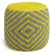 Simpli Home Kent Boho Round Woven Pouf in Gray and Yellow Recycled PET Polyester