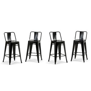 Simpli Home Rayne 24&quot Industrial Metal Counter Stool in Black (Set of 4)