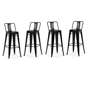 Simpli Home Rayne 30&quot Industrial Metal Wood Seat Bar Stool in Black (Set of 4)