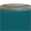 Serena Contemporary Round Braided Pouf in Deep Aqua Blue Cotton