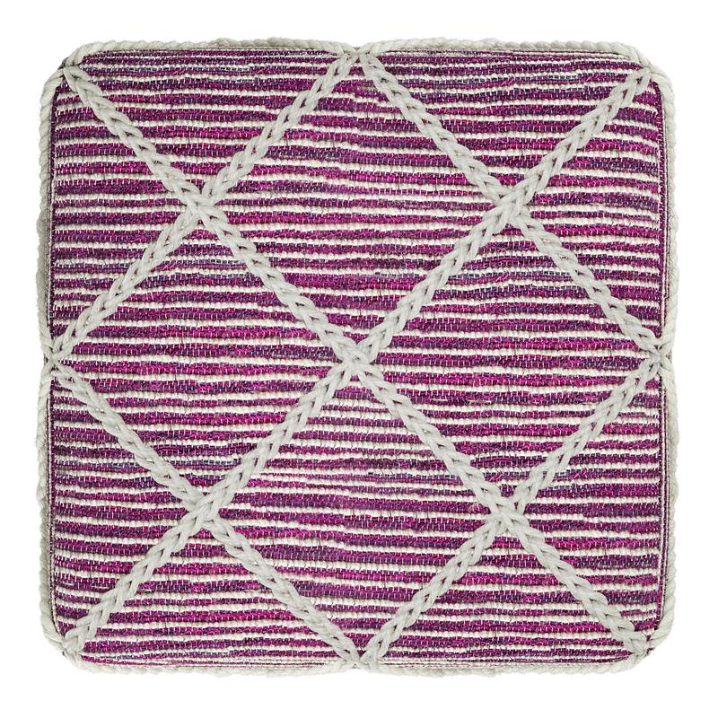 Cowan Contemporary Square Pouf in Magenta and Natural Handloom Woven