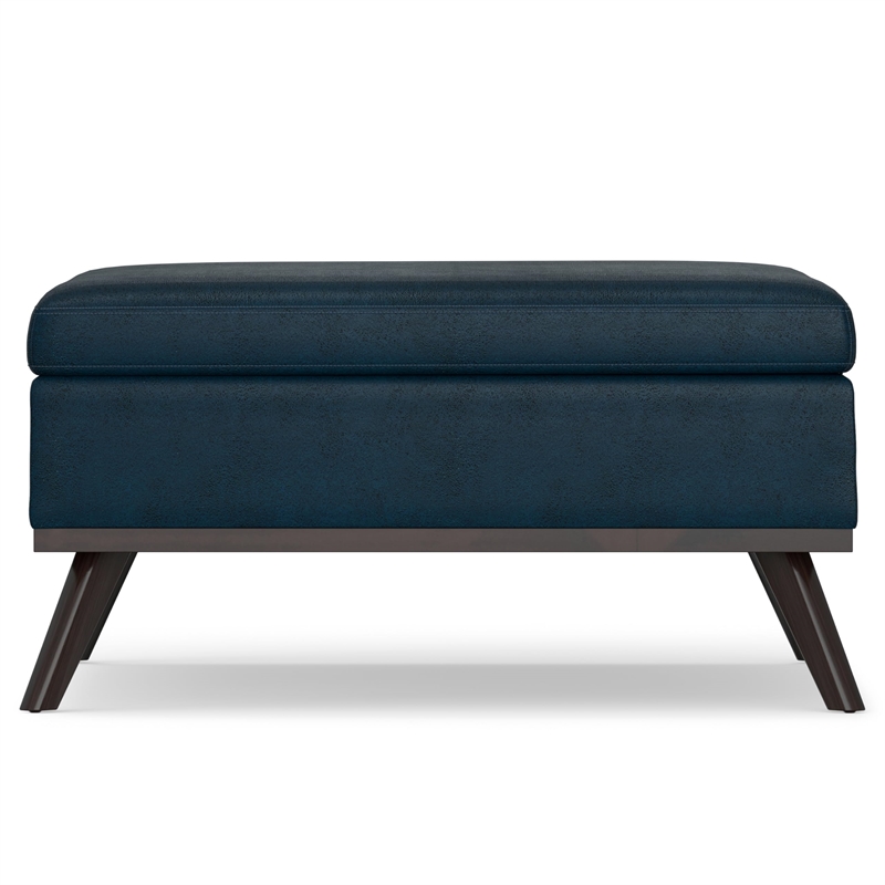 Owen 36 in.W Coffee Table Storage Ottoman in Distressed Dark Blue Faux Leather