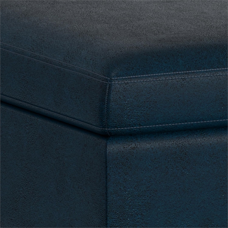 Owen 36 in.W Coffee Table Storage Ottoman in Distressed Dark Blue Faux Leather