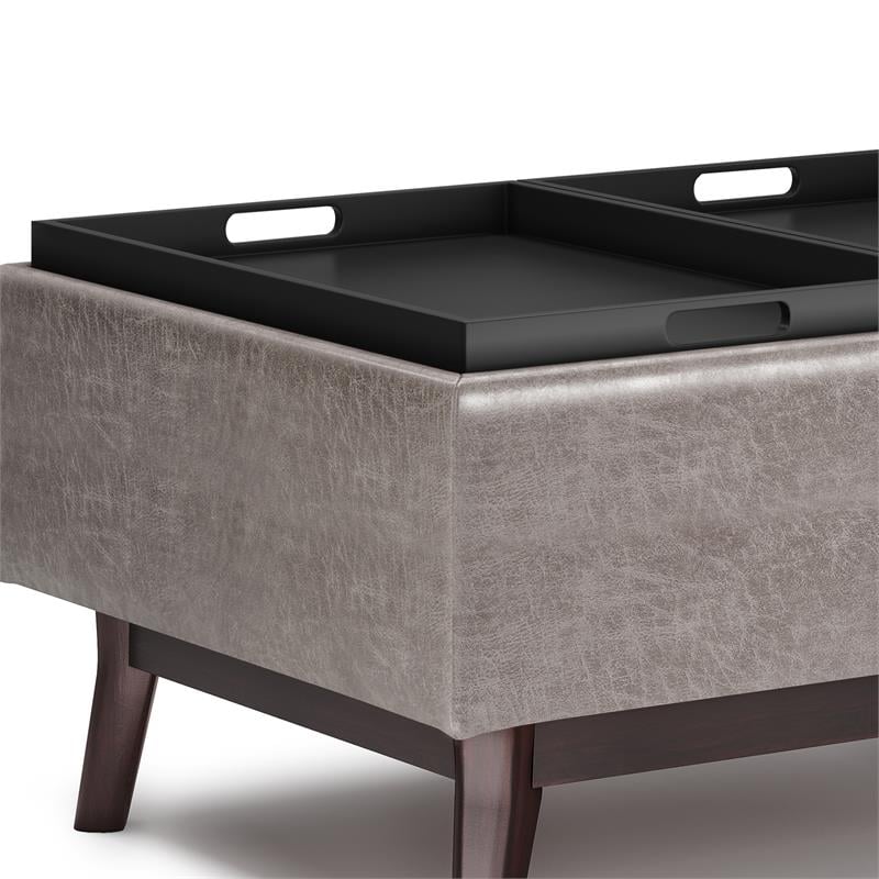 Owen 34 in.W Tray Top Table Storage Ottoman in Distressed Gray Faux Leather