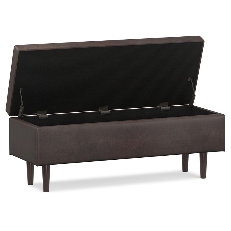 Shay 48 in.W Modern Storage Ottoman in Distressed Chestnut Brown Faux Leather
