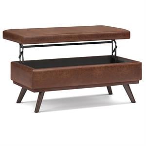 Owen 42 in.W Table Storage Ottoman in Distressed Saddle Brown Faux Leather