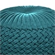 Grafton Transitional Round Pouf in Teal Green Velvet Fabric with Woven Details