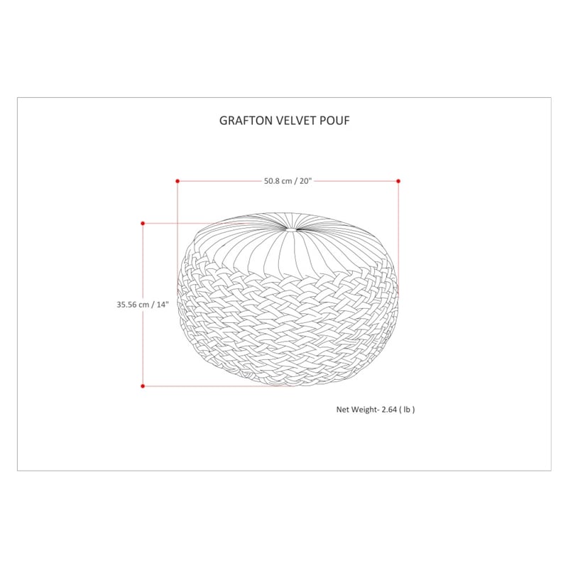 Grafton Transitional Round Pouf in Teal Green Velvet Fabric with Woven Details