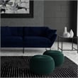 Grafton Transitional Round Pouf in Teal Green Velvet Fabric with Woven Details