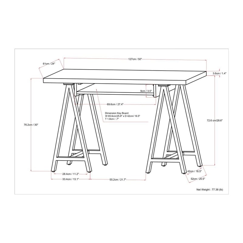 Sawhorse Industrial 50 inch Wide SOLID WALNUT WOOD and Metal Small Desk
