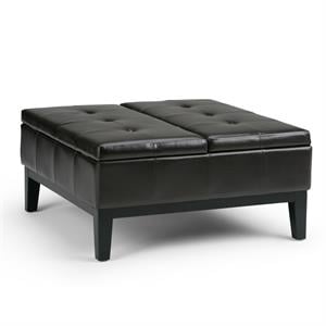 Dover 36 in.W Square Coffee Table Storage Ottoman in Tanners Brown Faux Leather