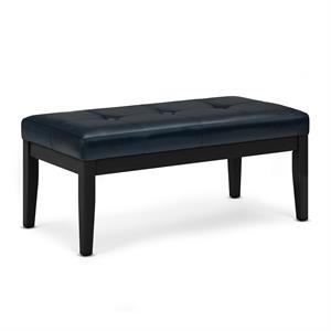 SimpliHome Lacey41&quotWD Tufted Ottoman Bench in Distressed Dark Blue Vegan Leather