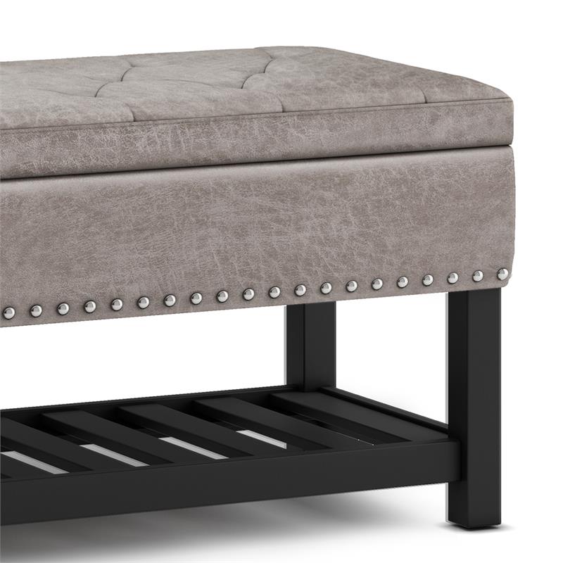 Lomond 43 in. W Rectangle Storage Ottoman Bench in Distressed Gray Faux Leather