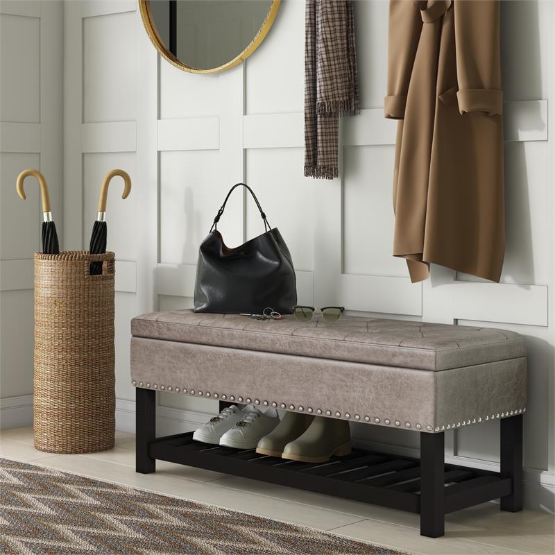 Lomond 43 in. W Rectangle Storage Ottoman Bench in Distressed Gray Faux Leather