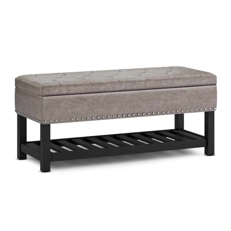 Lomond 43 in. W Rectangle Storage Ottoman Bench in Distressed Gray Faux Leather