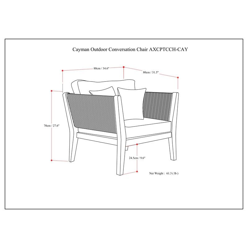 Cayman 35 in. W Contemporary Outdoor Conversation Chair in Slate Gray Fabric