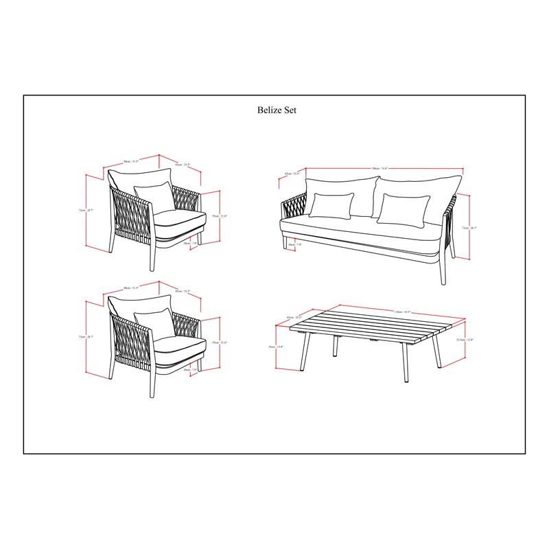 Belize Contemporary 4 Piece Outdoor Conversation Set in Gray Sand Drift Fabric