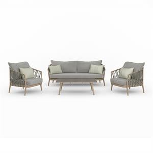Belize Contemporary 4 Piece Outdoor Conversation Set in Gray Sand Drift Fabric