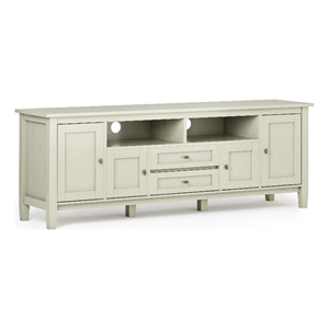 Warm Shaker SOLID WOOD 72&quot Wd. TV Media Stand in Antique White For TVs up to 80&quot