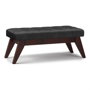 Draper 40&quot Wide Modern Tufted Ottoman Bench in Distressed Black Faux Leather