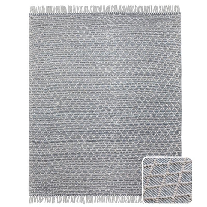 Ogden 8 x 10 Area Rug Contemporary in Ivory and Teal