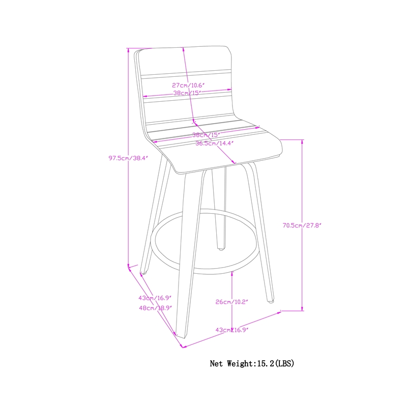 Roland Modern Swivel  Bar Stool in Black Vegan Faux Leather