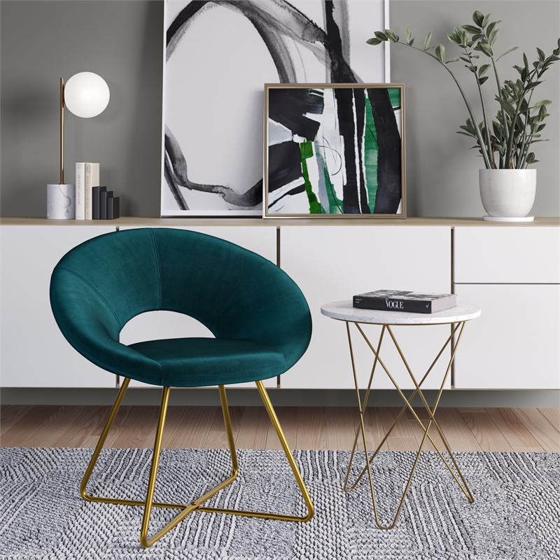 Barrett Mid Century Modern Accent Chair in Teal Velvet Fabric