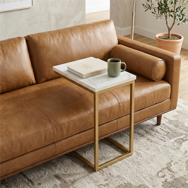 Skyler Industrial 18 inch Wide Metal C Side Table with Marble Top