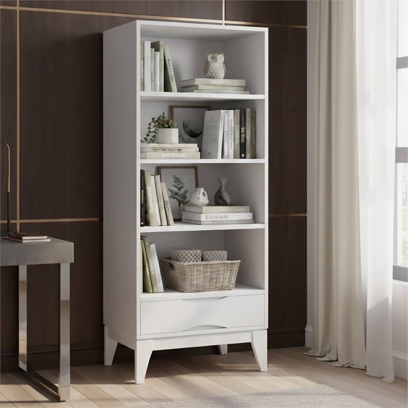 Harper SOLID HARDWOOD 60 inch x 24 inch Modern Bookcase with Storage in White