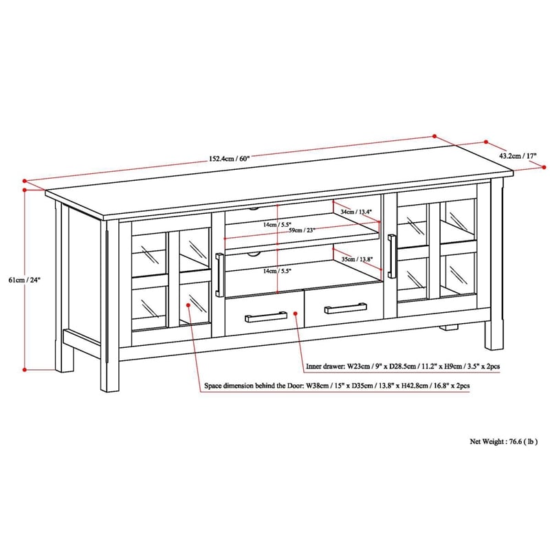 Kitchener SOLID WOOD 60 inch Wide Contemporary TV Media Stand in White