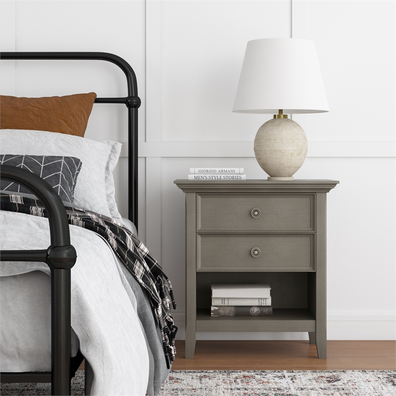 Amherst 24 inch Wide Solid Wood Transitional Bedside Table in Farmhouse Gray