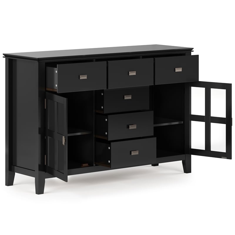 Artisan 60 inch Wide Solid Wood Transitional Sideboard Buffet in Black
